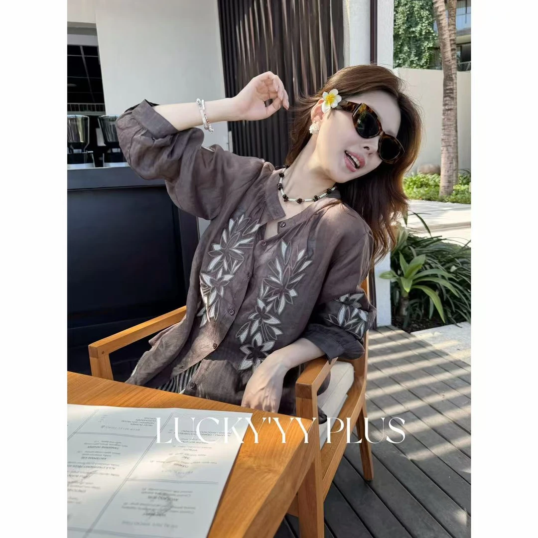 LUCKYYY 高品定制满分苎麻精工刺绣度假感衬衫 B1940