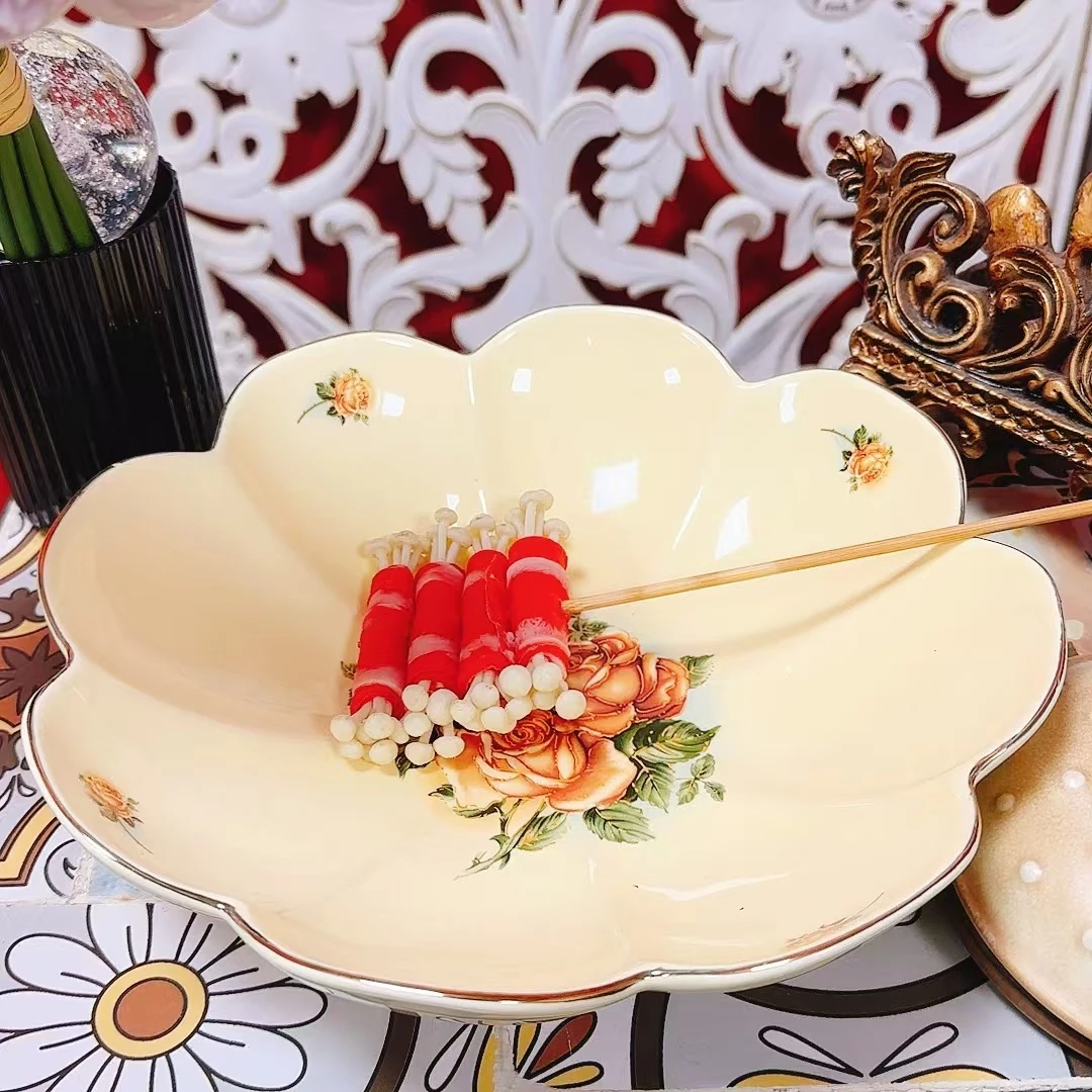 M32创意果盆釉下彩盘水果盘大号欧式陶瓷波浪异形边9英寸一个装