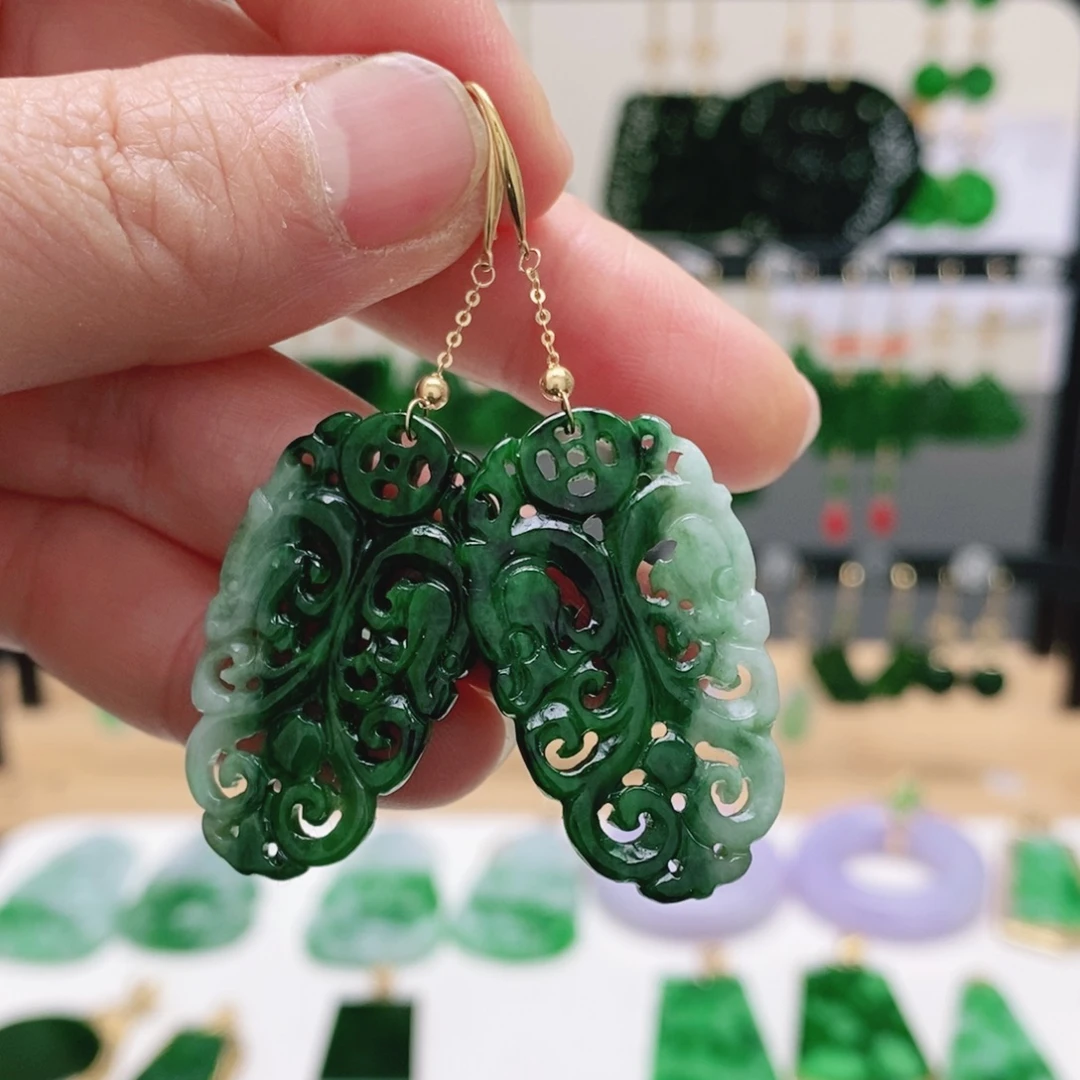 翡翠18K金镶嵌耳饰挂件
