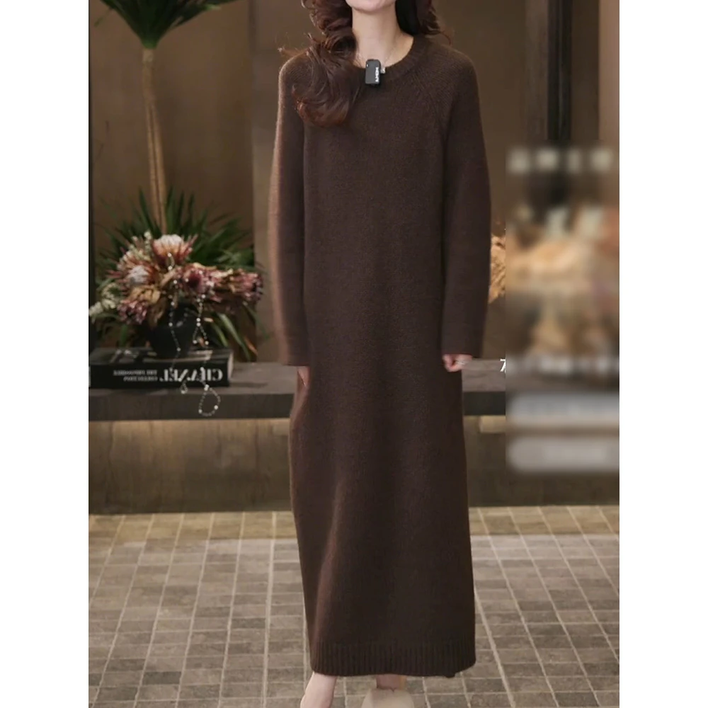 慵懒风时尚洋气百搭纯色直筒针织连衣裙女爆款2025新款高级感轻奢