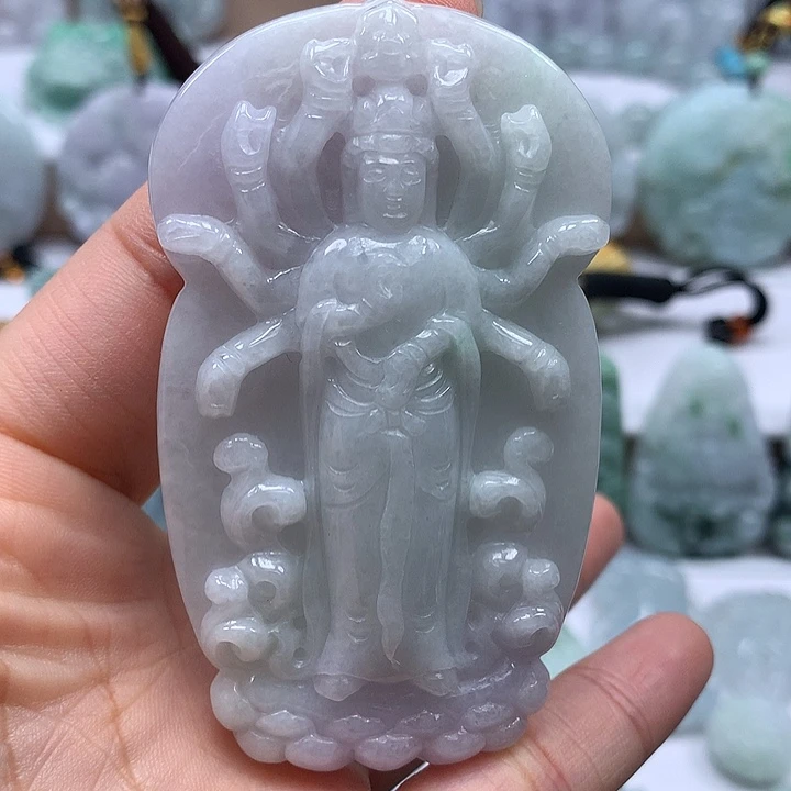 翡翠未镶嵌颈饰大千手观音卡厚装11+