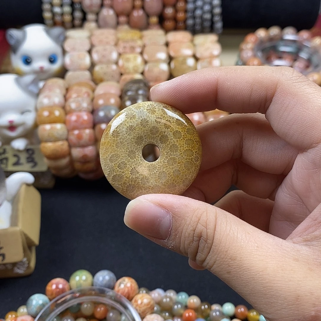 硅化珊瑚（珊瑚玉）吊坠 配顶珠和绳子未镶嵌1