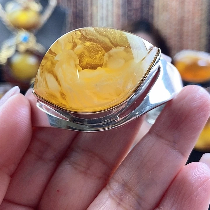 琥珀银S925镶嵌手镯手镯