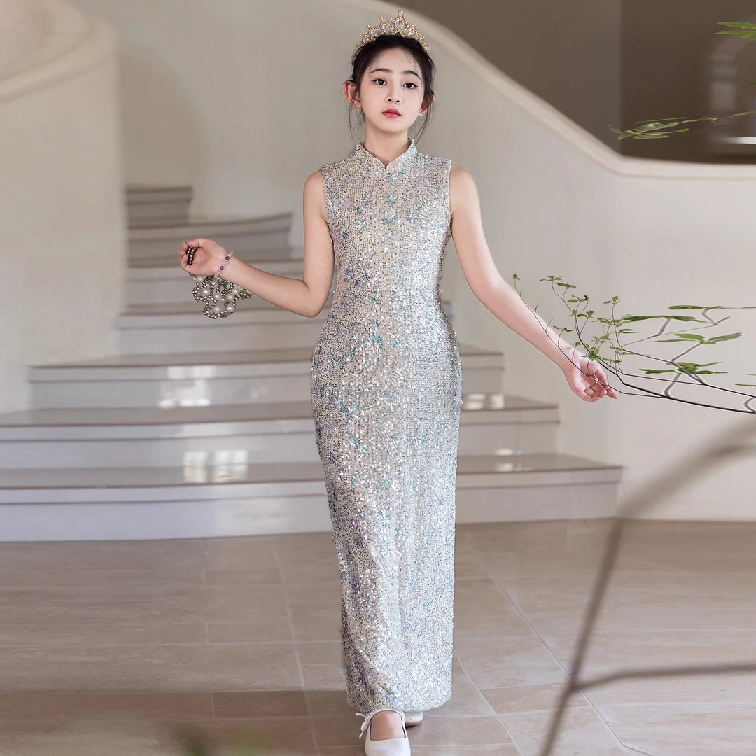女童走秀礼服高级感2025新款亮片鱼尾裙儿童生日礼服小女孩演出服