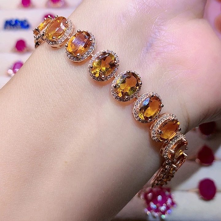 黄晶手链银S925镶嵌111111