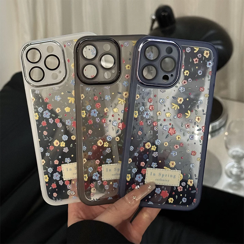 适用苹果16华为p70金属镜框防摔个性手机壳mate70满屏彩色小碎花