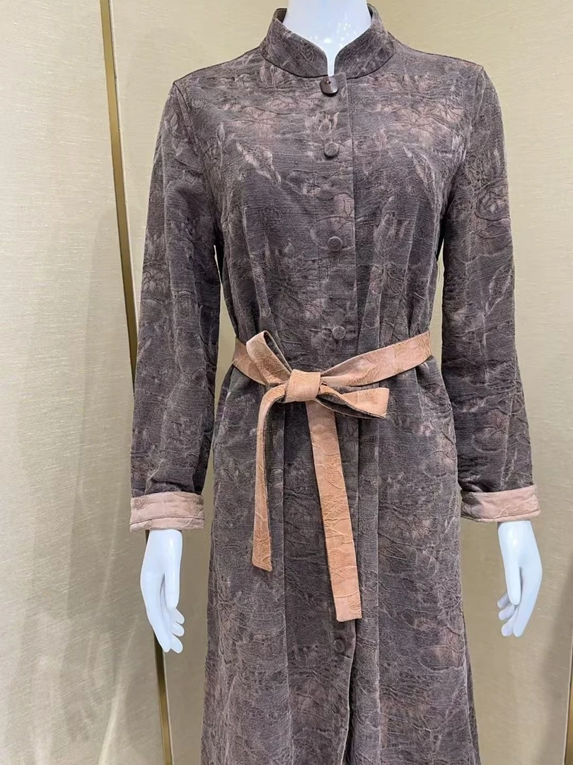 秋季新品锦油绸香云纱风衣连衣裙(86329)