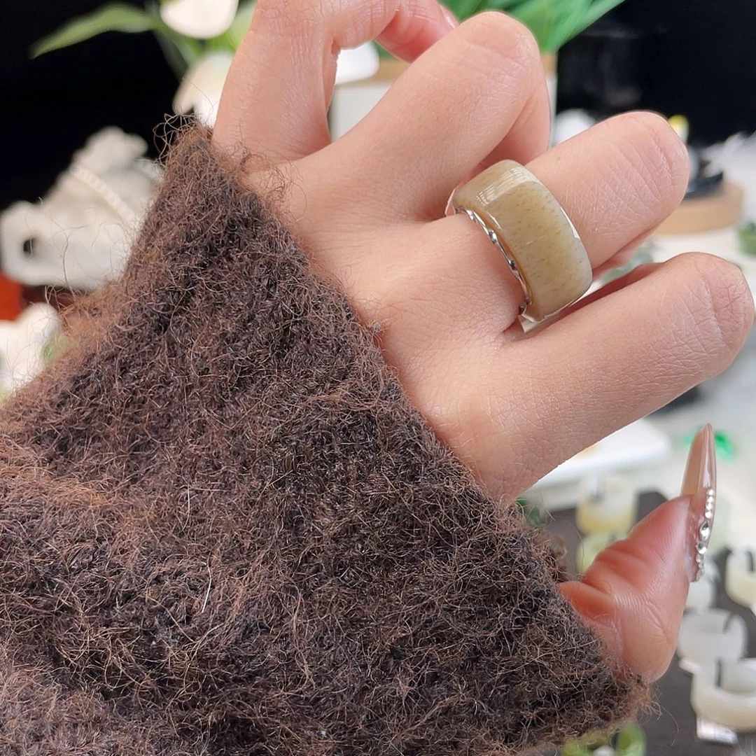 和田玉未镶嵌戒指E58牛奶糖桂花直切17.3