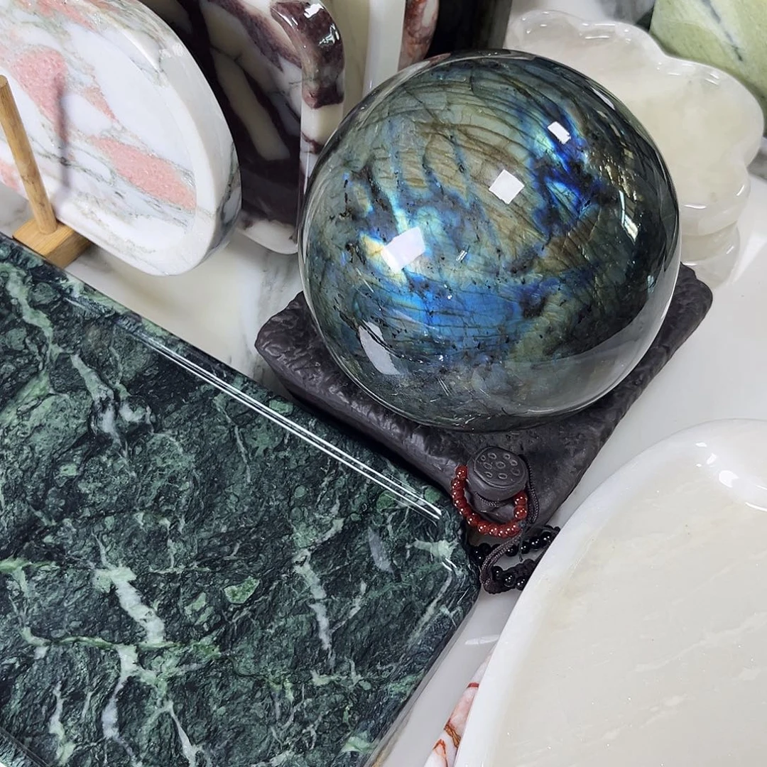 圆****石材蓝翡翠许愿球麻利麻利吼