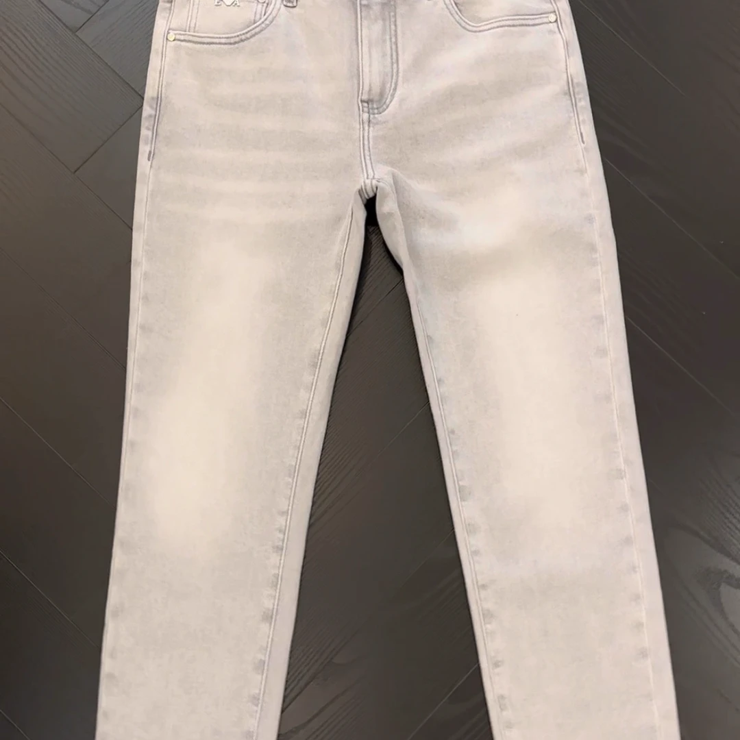 秋冬磨毛浅灰色男士牛仔裤高端轻奢修身弹力百搭中腰小直筒裤