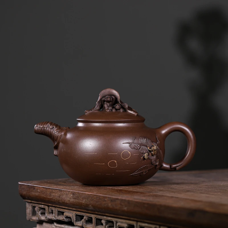 宜兴原矿老紫泥全手工听雨壶手工茶壶大容量纯手工