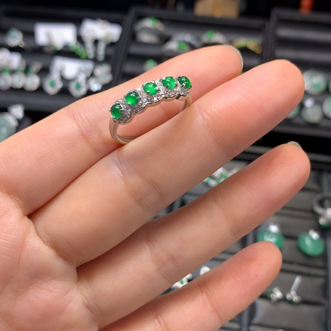 翡翠银S925镶嵌戒指13号