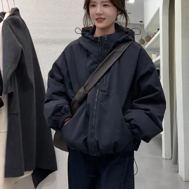 品牌撤柜短款夹加厚连帽冲锋衣女2025春季新款小个子百搭服外