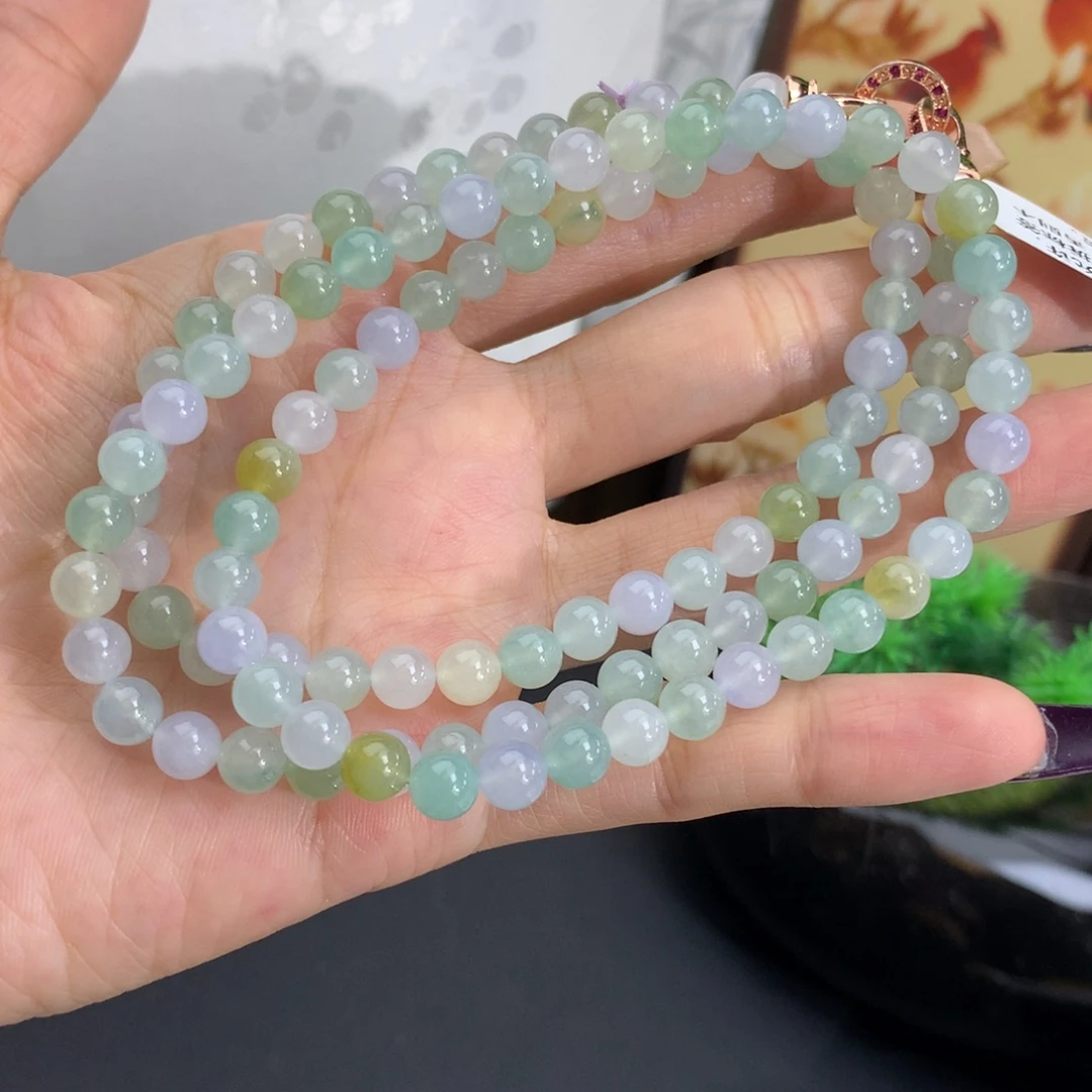 翡翠未镶嵌手串卡6冰胶马卡龙项链