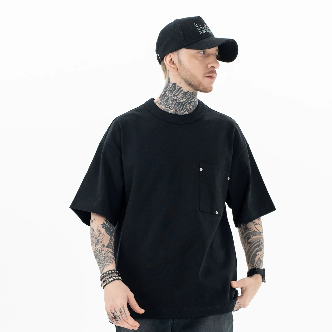 SUPERWAY【三进制】重磅300g纯色三角形贴布情侣短袖T恤F044