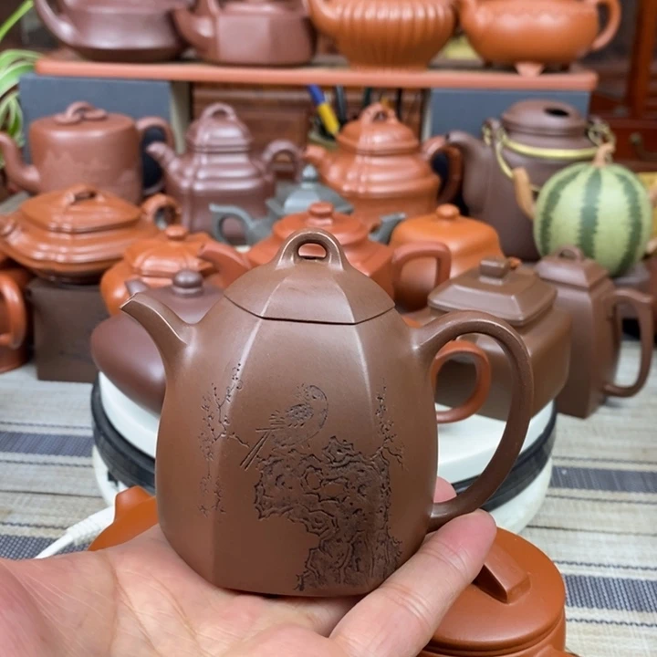紫砂茶壶六方秦权180cc原矿文革老紫泥特价