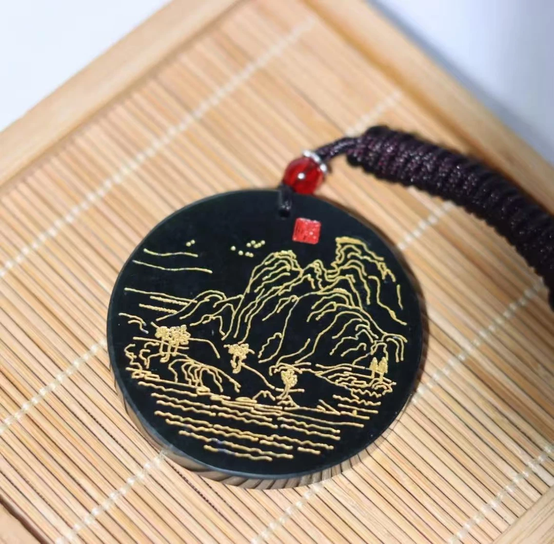 《集团福利》纯天然和田玉山水圆牌多样性发其一LX"