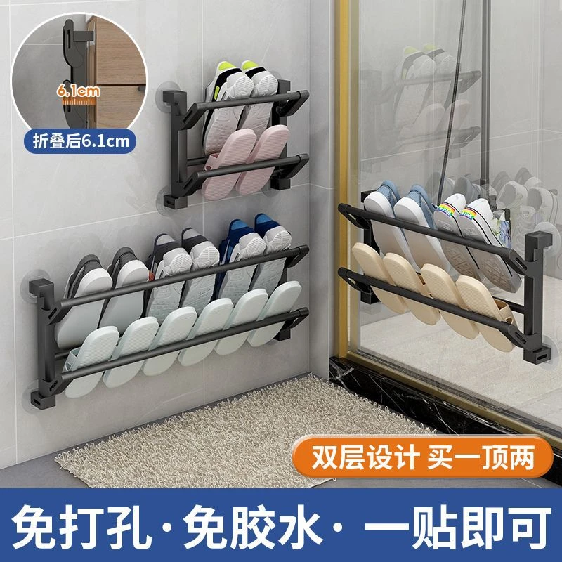 新疆西藏包邮门后鞋架免打孔防盗门新款折叠门后置物架拖鞋架收纳