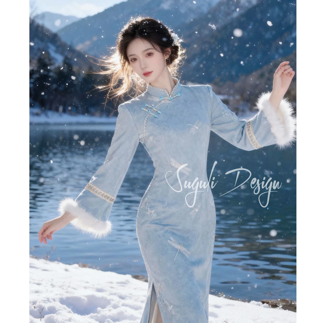 苏故里【忆江南】加绒秋冬文艺显瘦新中式日常旗袍气质衣长120