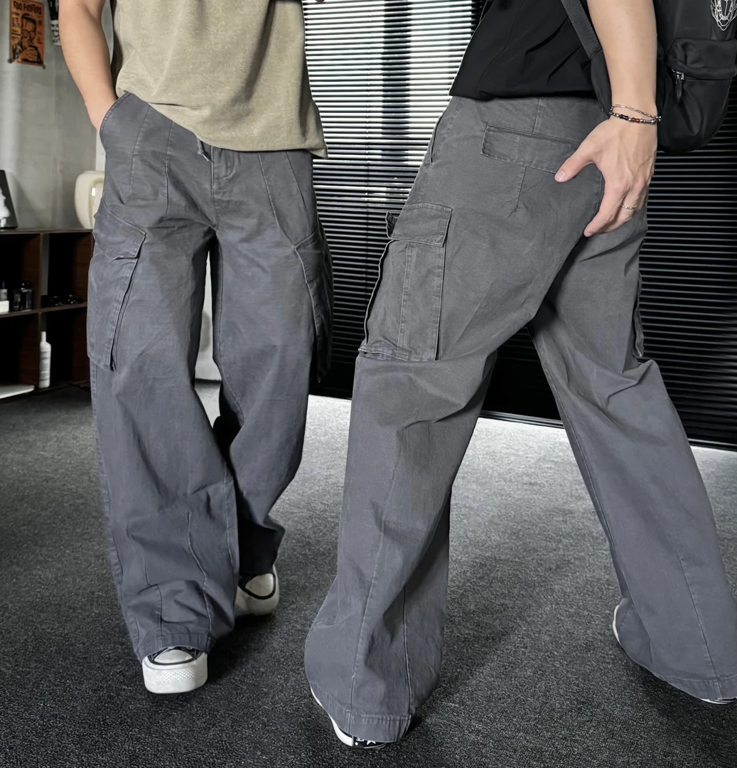 Bp.美式复古洗水做旧工装裤男女潮牌宽松直筒阔腿休闲裤子