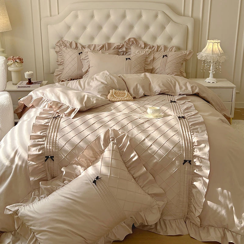 2025新款韩版全棉四件套华夫格蝴蝶结床裙款四件套1.8m双人家用棉