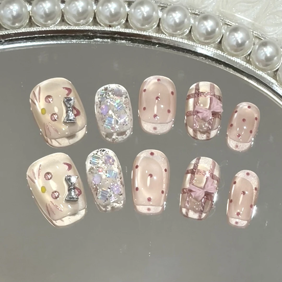 【奶油大脸猫-纯手绘 】戴戴喵美甲设计师纯手工穿戴甲裸色美出猫眼