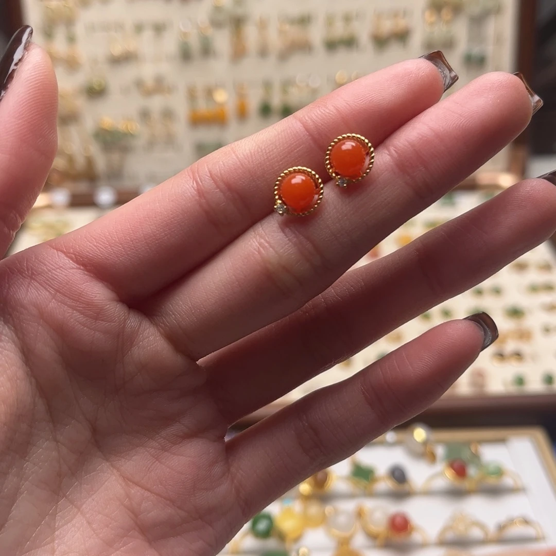 和田玉银S925镀金镶嵌耳坠