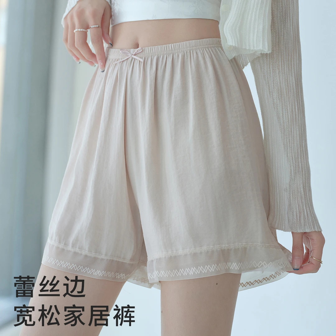 蕾丝安全裤女夏薄款防走光可外穿不卷边宽松居家睡裤保险打底短裤
