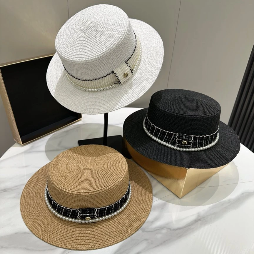 草帽女士夏季新款2025法式平顶礼帽网红海边出游草编遮阳帽防晒帽