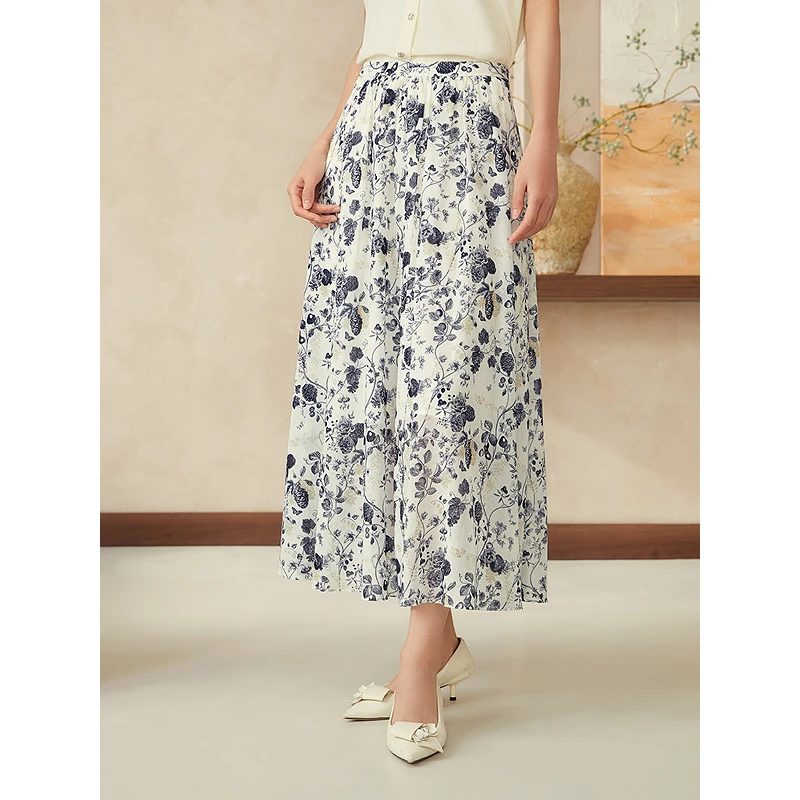 YINER音儿2025夏季新款法式如伊纹A摆伞裙印花半身裙8C35250220