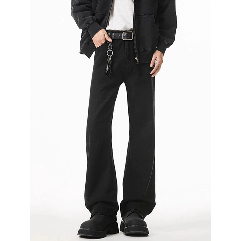 黑色弯刀bootcut牛仔裤男款高街美式vibe风格裤子窄版直筒微喇裤