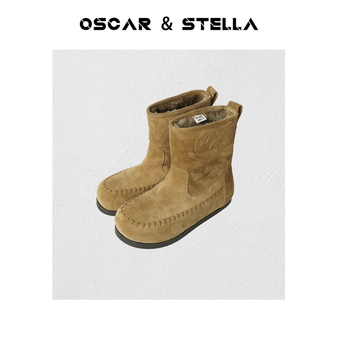 OSCAR&STELLA秋冬时尚休闲经典复古百搭平底圆头短筒靴386-531