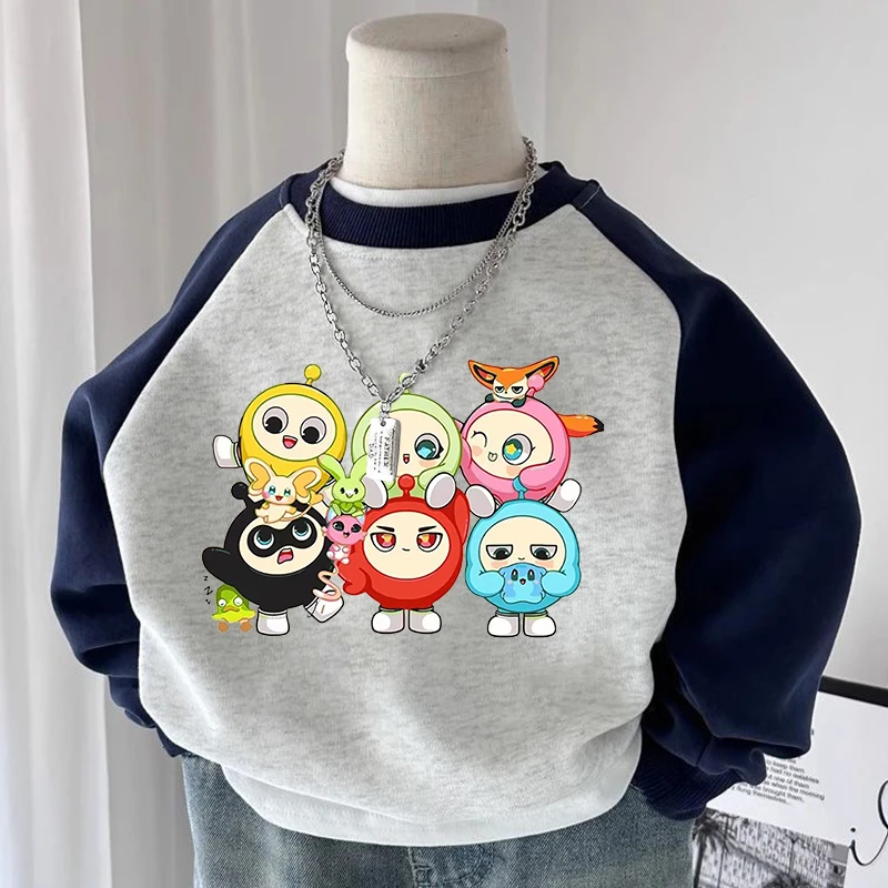 童装蛋仔派对卡通动漫上衣秋冬季中小儿童男女宝宝时髦拼色卫衣潮