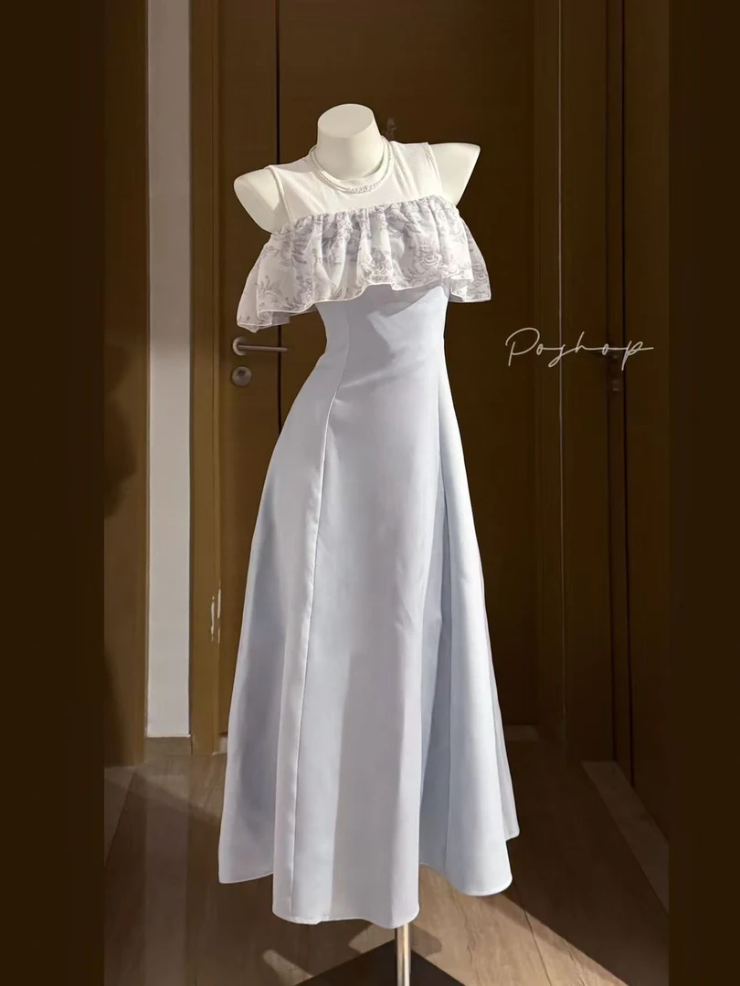 微暇款 清楚系一字肩连衣裙 长袖/无袖 长款显瘦A字裙