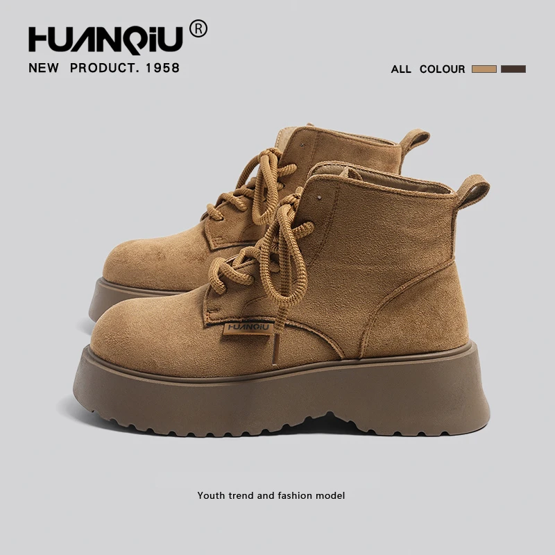 环球复古大黄靴女款秋冬加绒防滑马丁靴厚底增高百搭户外工装靴子