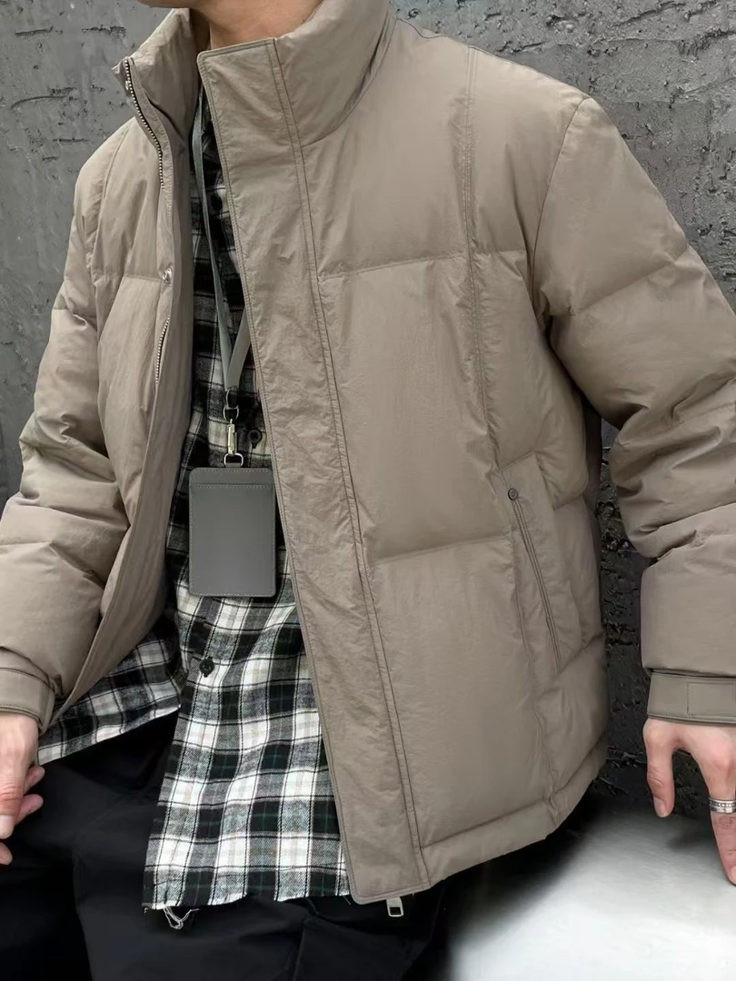 男款男士纯色黑色咖色保暖休闲羽绒服韩版冬季加厚立领宽松羽绒服
