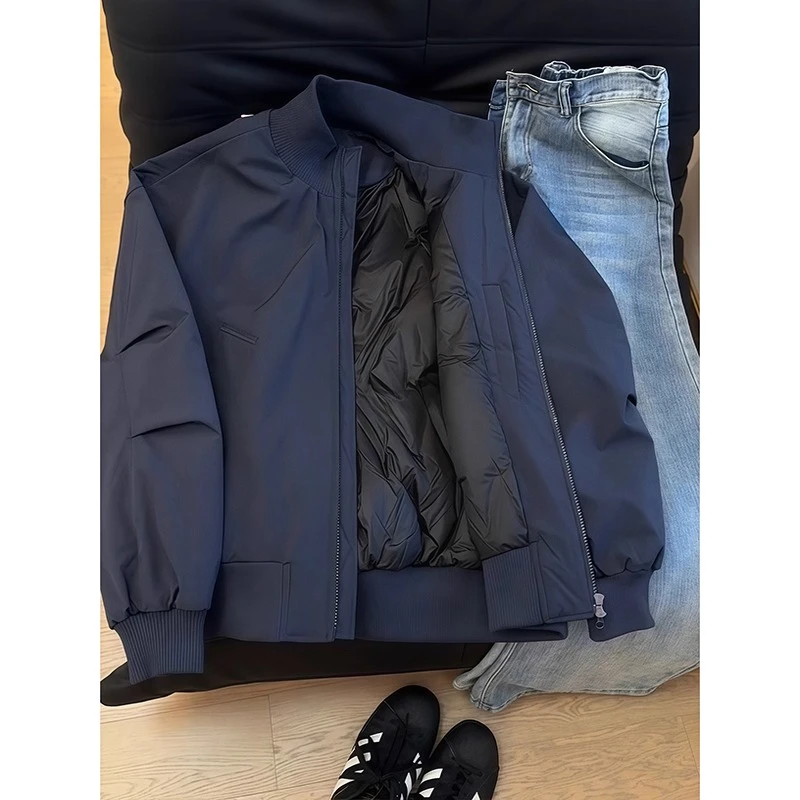 藏青色cleanfit短款羽绒棉服冬季男过冬外套夹棉加厚飞行夹克棉服