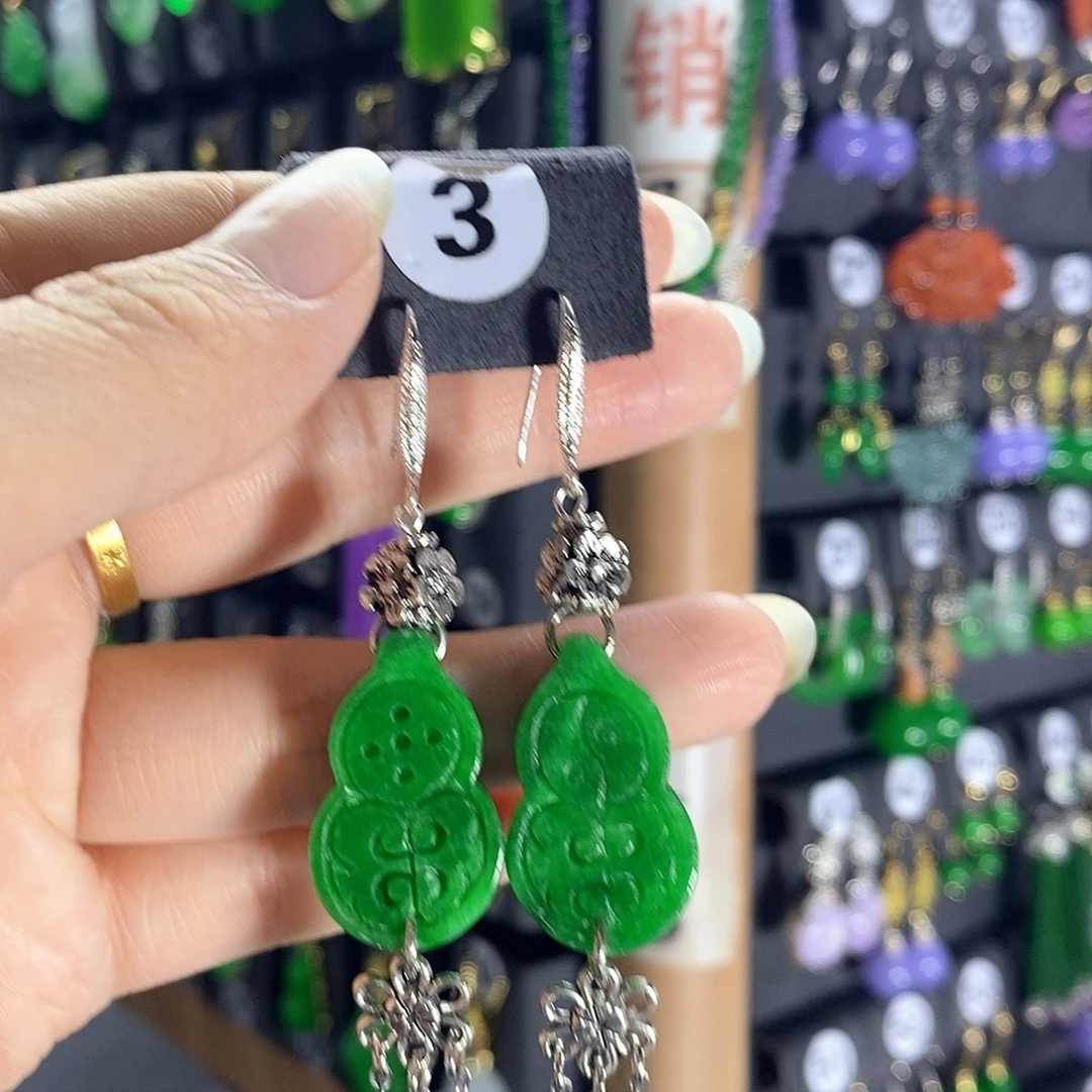 翡翠银S925镶嵌耳饰3