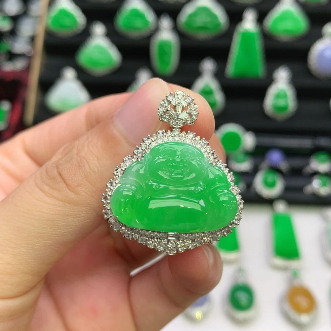 翡翠18K金镶嵌吊坠(不含链)
