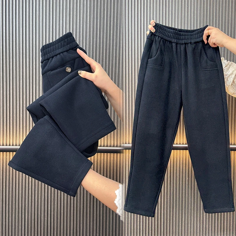 冬季新款加厚磨毛哈伦裤休闲裤女裤宽松显瘦长裤时尚百搭萝卜裤潮