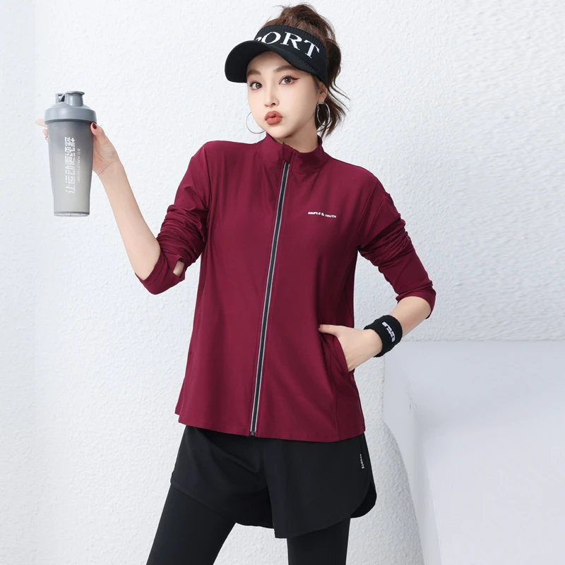 瑜伽服上衣立领大码宽松长袖健身外套速干显瘦晨跑步运动服