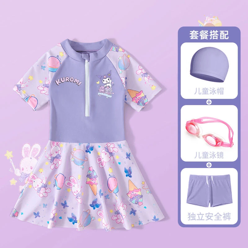 2025新款库洛米美乐蒂女童泳裙中大童训练游泳连体式泳衣速干夏装