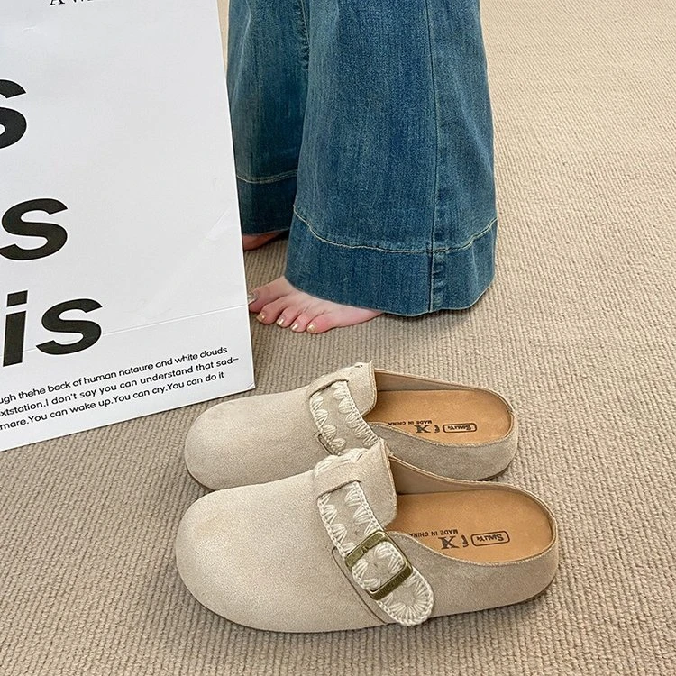 厚底内增高超火一脚蹬勃肯鞋子包头半拖鞋女春季外穿2025新款单鞋