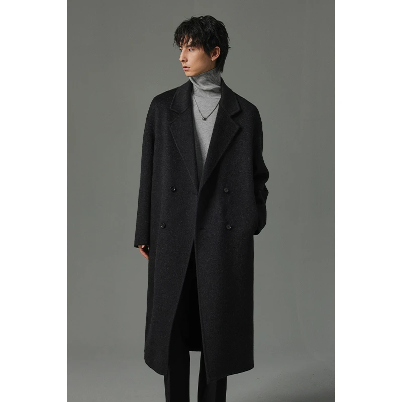 【双面双层加长款羊毛大衣】秋冬男士复古加厚韩版宽松呢子男外套06