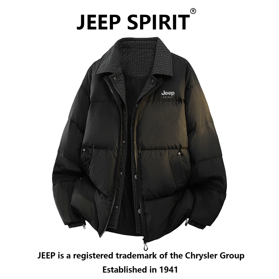 Jeep spirit羽绒服男冬季假两件外套加厚保暖羽绒服美式翻领夹克