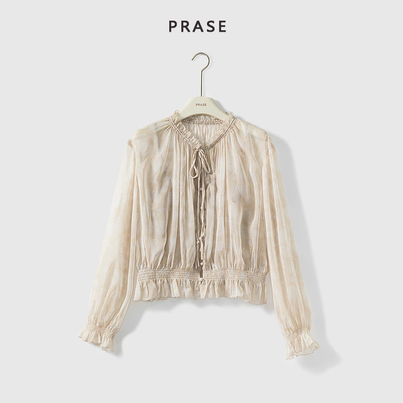 PRASE·杨杨【腰果花小衫】微胖轻奢设计夏薄款长袖印花小衫PR504E23