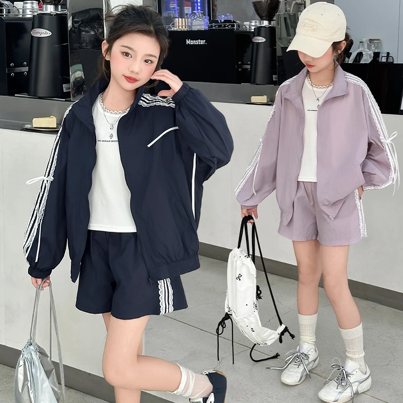 女童夏季防晒服套装2025新款女大童防晒衣短裤三件套薄款防晒外套