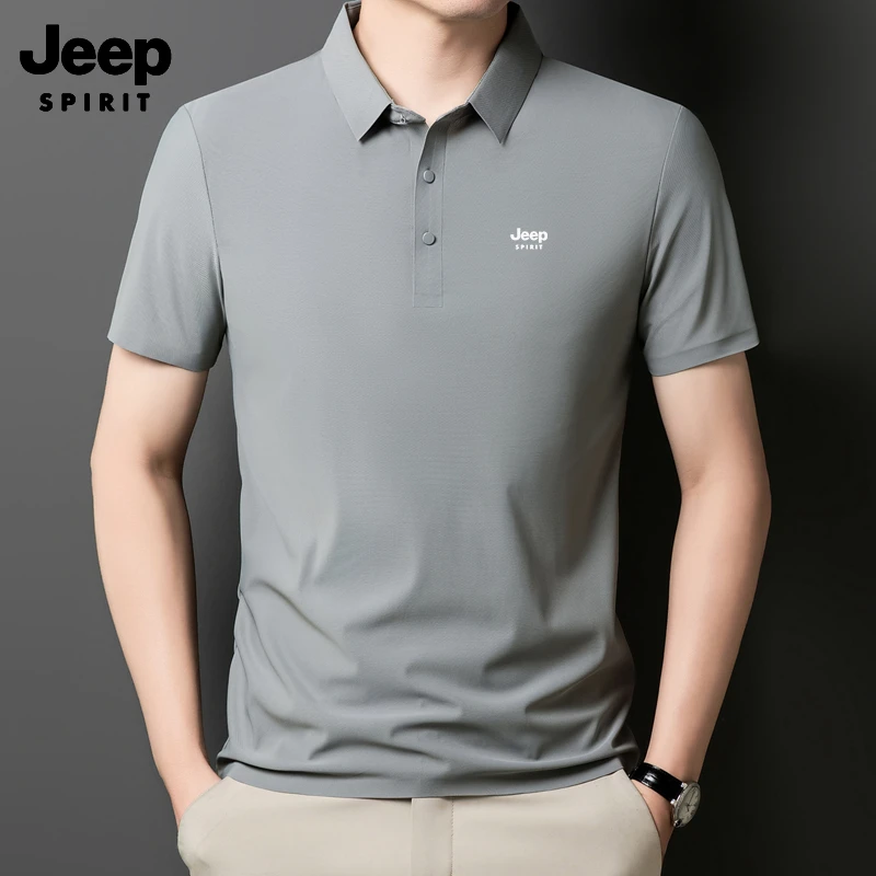 JEEPSPIRIT吉普冰丝短袖polo衫男中年夏季商务翻领速干T恤上衣