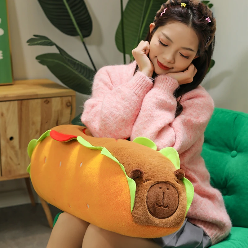 新款可爱热狗水豚卡通巴拉抱枕靠垫长条抱枕床上沙发靠垫床头靠垫