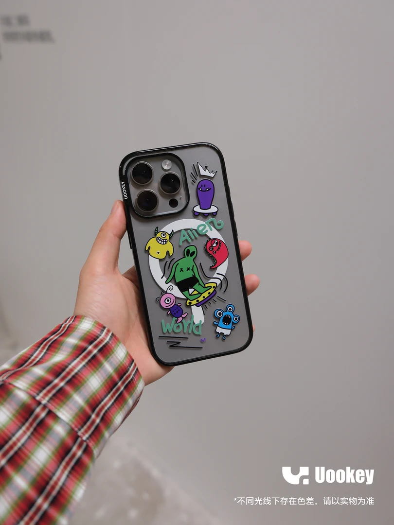 外星人·原创黑框防摔磁吸适用苹果手机壳简约光面全包轻薄